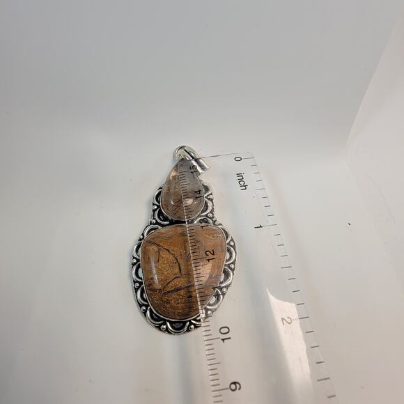Necklace Pendants Picture Jasper and Rutilated Quartz Handmade Jewelry Silver - Picture 3 of 10